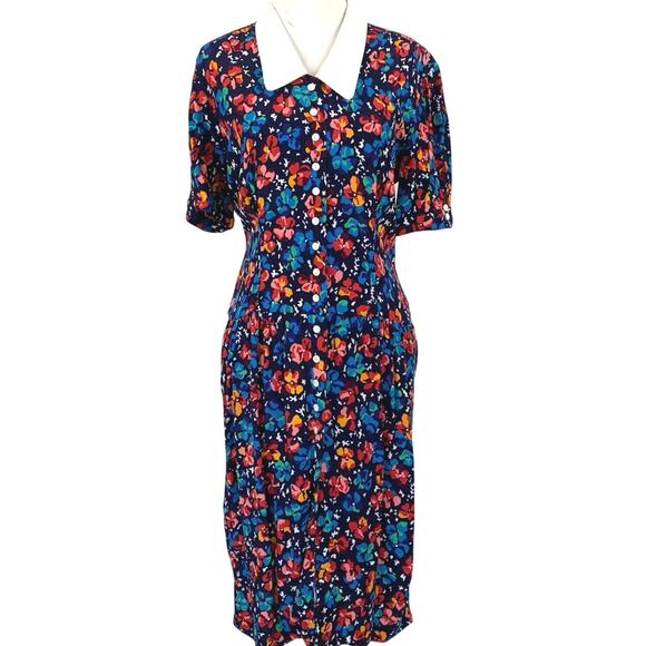 Liz Claiborne Women Vintage 80s Short Sleeve Dress Trad Wife Preppy Blue Size 6 - Picture 6 of 6